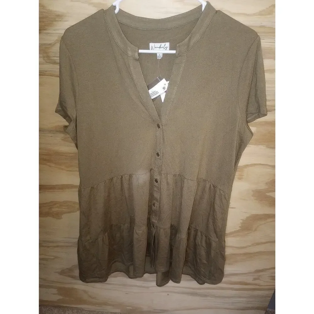2/$15 Women's Wonderly Tiered Button Blouse Top Large NWT Sagebrush - Picture 1 of 2